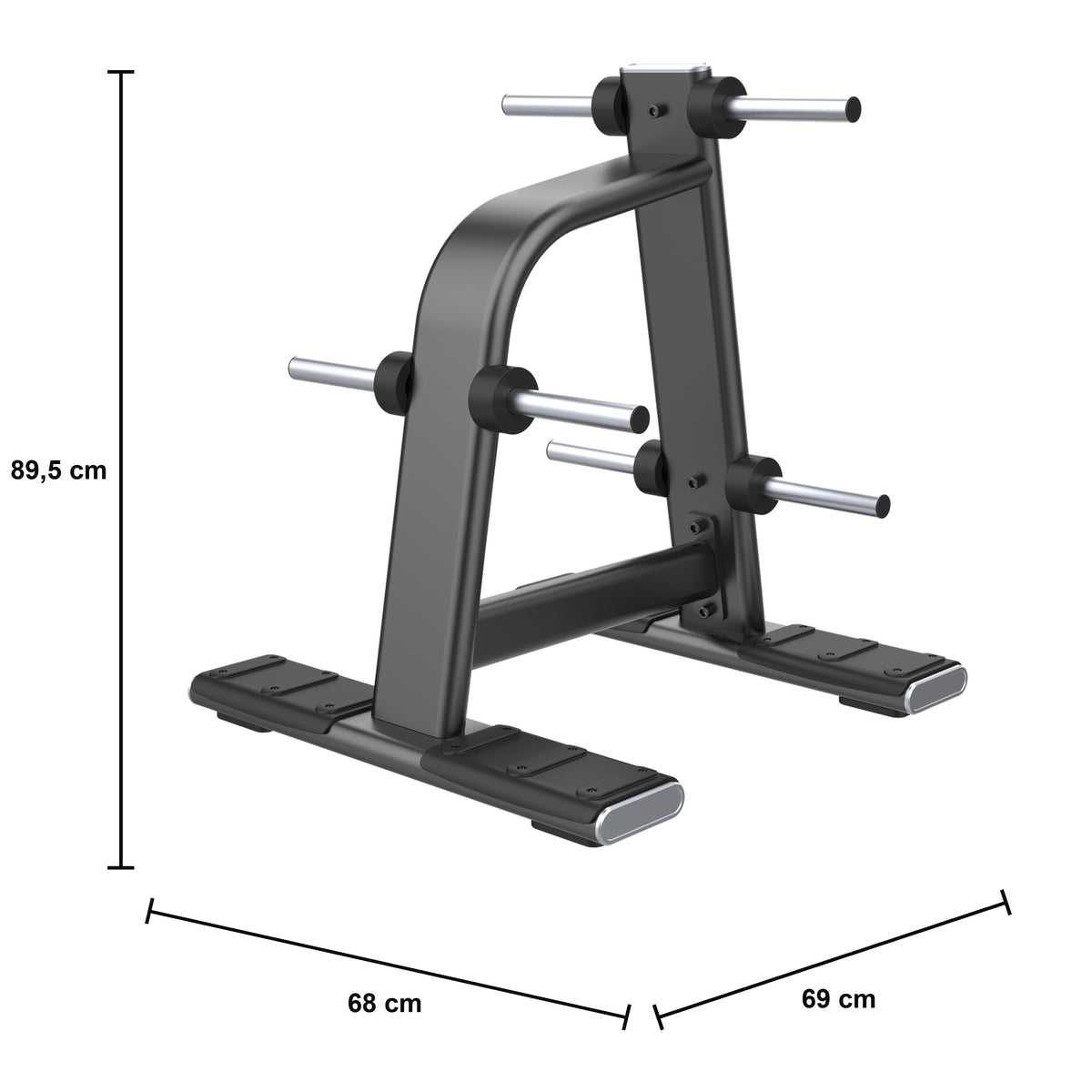 DHZ E7054 Vertical Plate Tree – kompakter Scheibenständer – Maßzeichnung mit Produktabmessungen 68 × 69 × 89,5 cm