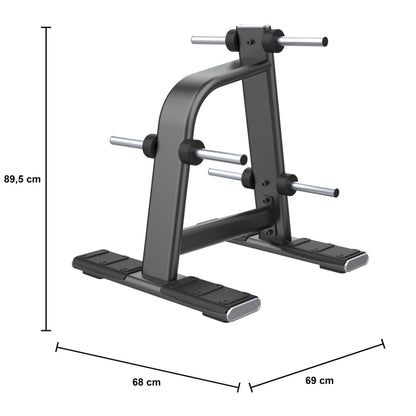 DHZ E7054 Vertical Plate Tree – kompakter Scheibenständer – Maßzeichnung mit Produktabmessungen 68 × 69 × 89,5 cm