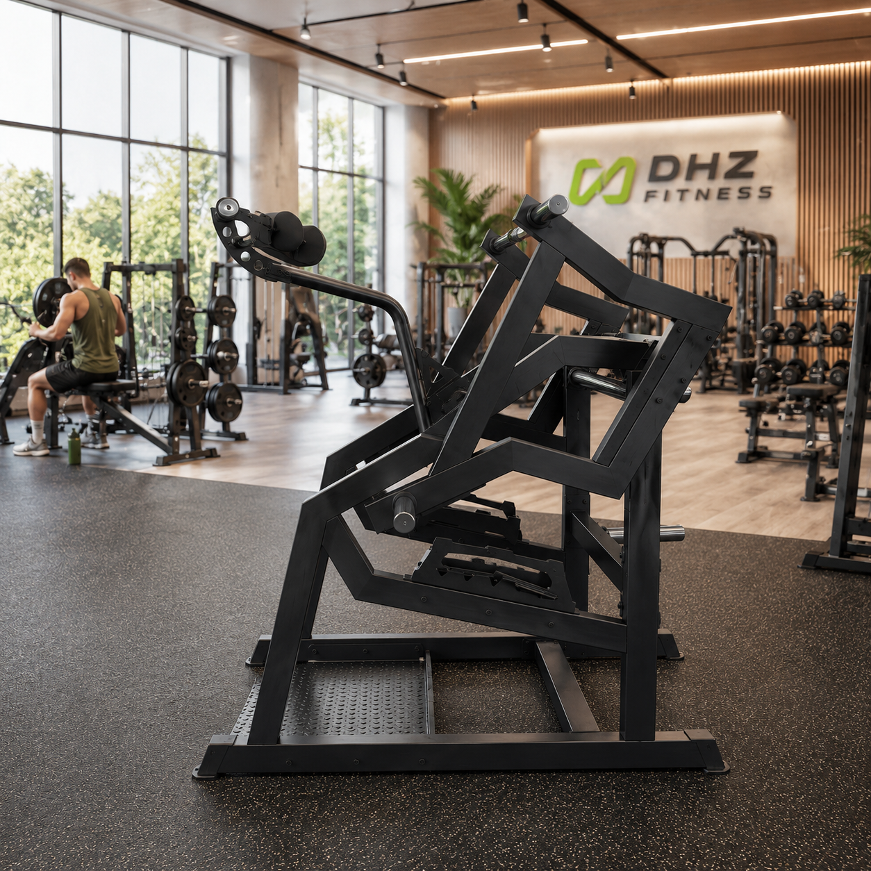 DHZ A601 Power Squat – Plate Loaded Squat Machine für Fitnessstudios und professionelles Krafttraining