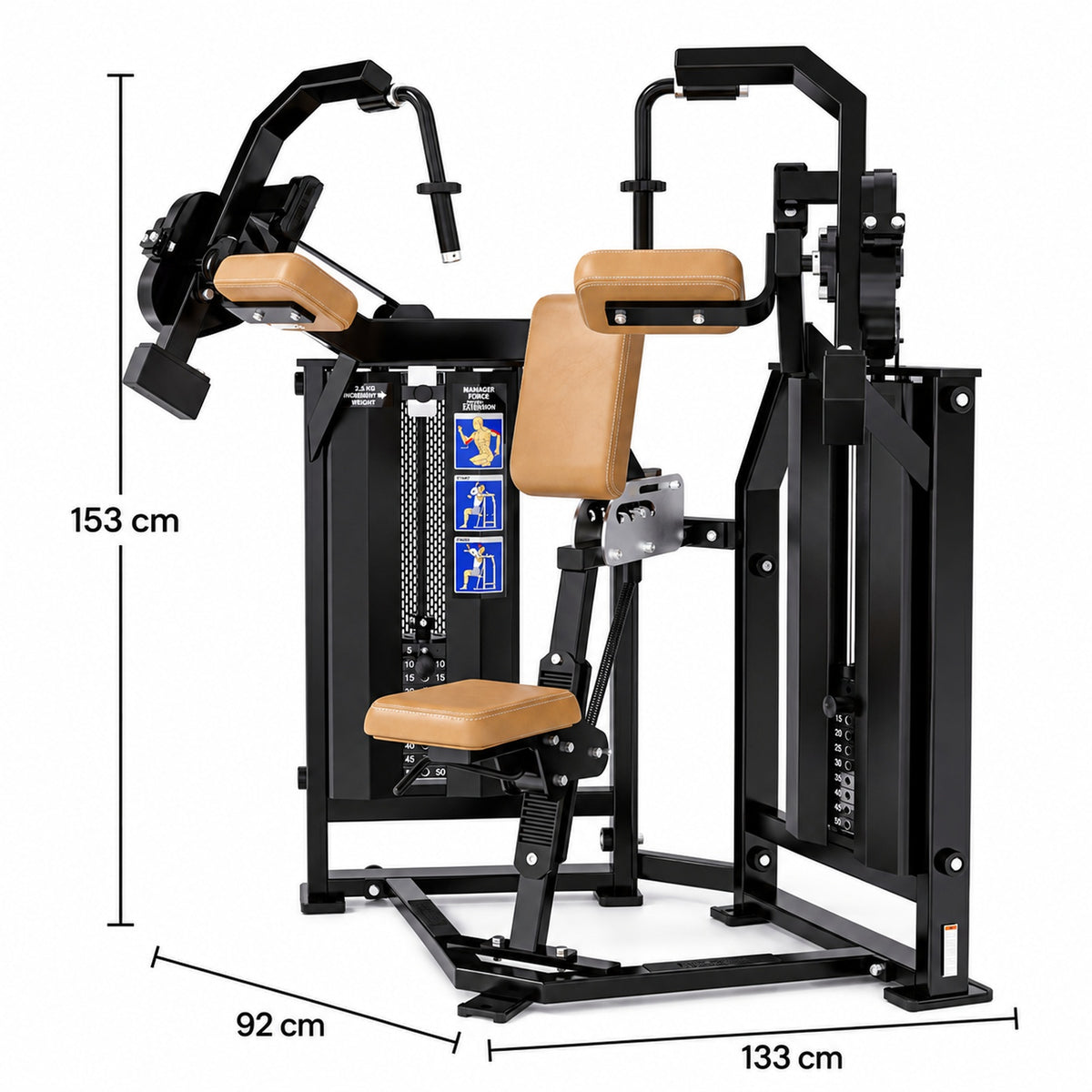 DHZ Fitness PM2043 braune Polsterung Abmessungen 133 x 92 x 153 cm