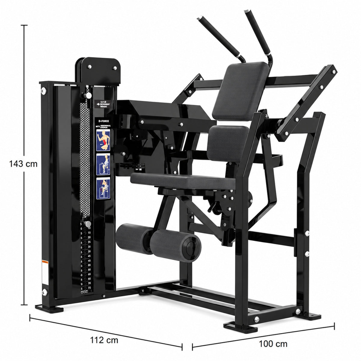 DHZ Fitness PM2046 schwarze Polsterung Abmessungen 100 x 112 x 143 cm