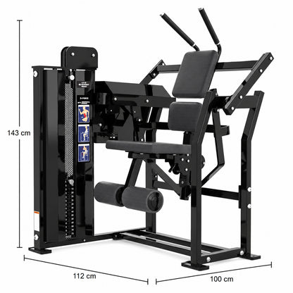 DHZ Fitness PM2046 schwarze Polsterung Abmessungen 100 x 112 x 143 cm