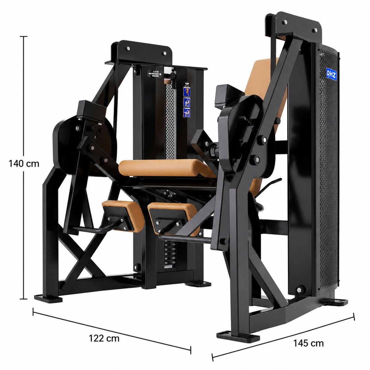 DHZ Fitness PM2048 braune Polsterung Abmessungen 145 x 122 x 140 cm