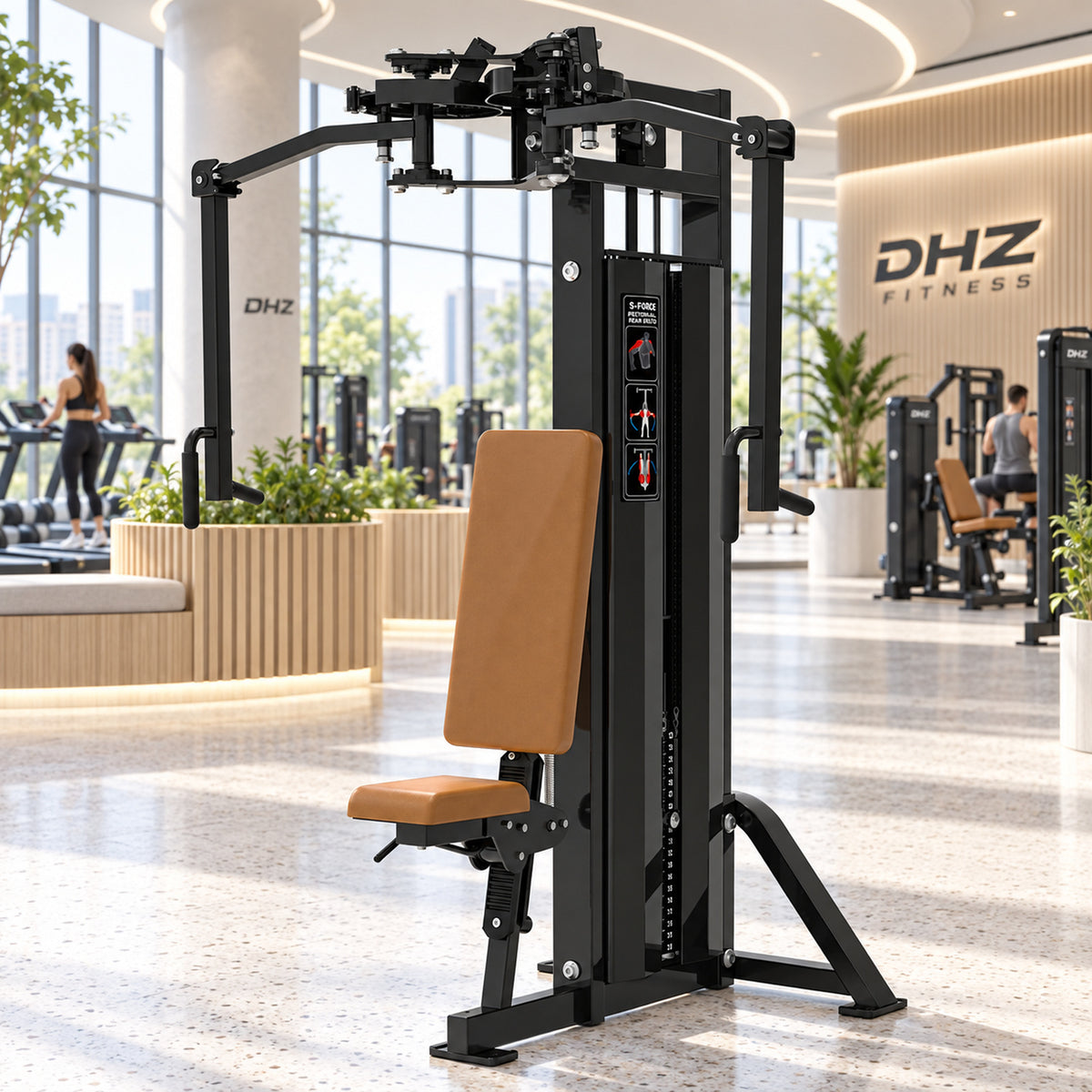 DHZ Fitness S-Force SM5007 Dual Butterfly braune Polsterung im modernen DHZ Fitnessstudio