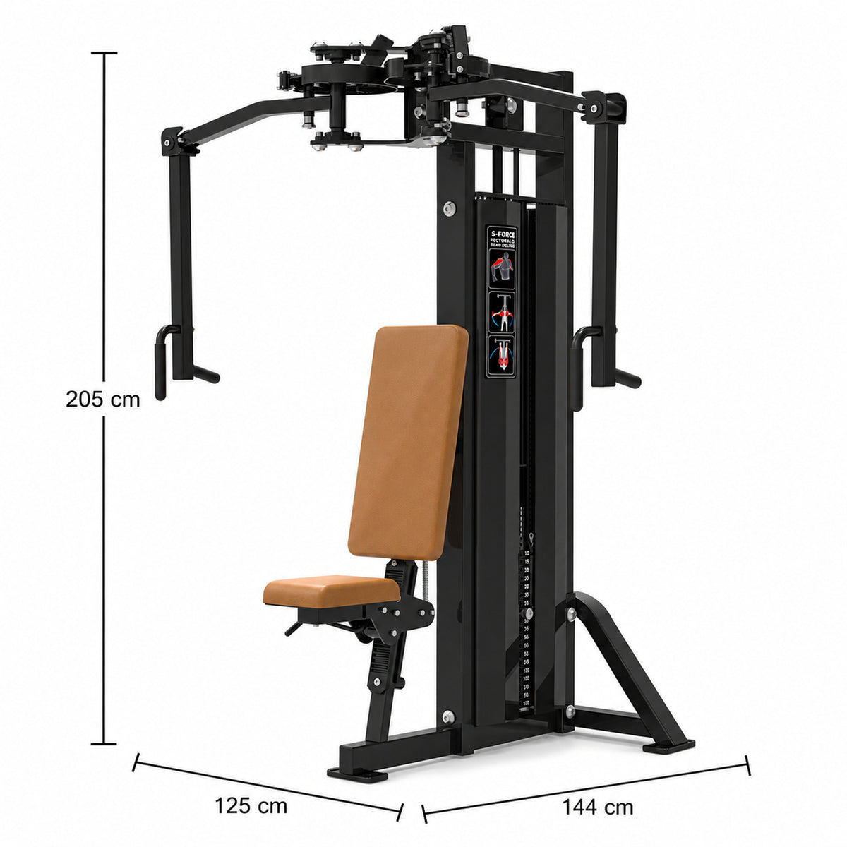 DHZ Fitness S-Force SM5007 Dual Butterfly braune Polsterung Abmessungen 125 x 144 x 205 cm