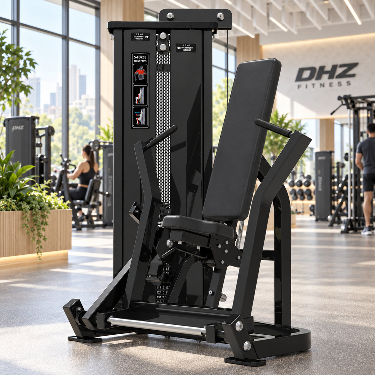 DHZ Fitness S-Force SM5008 Brustpresse schwarz im modernen DHZ Fitnessstudio