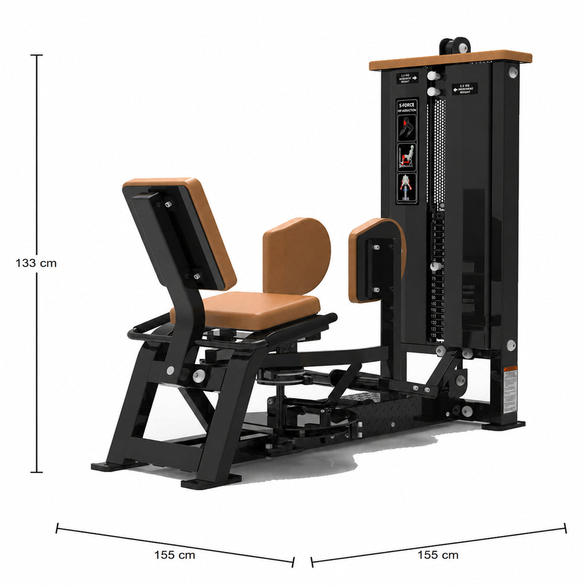 DHZ S-FORCE SM5021 Adductor – braune Polster – Abmessungen 155 × 155 × 133 cm