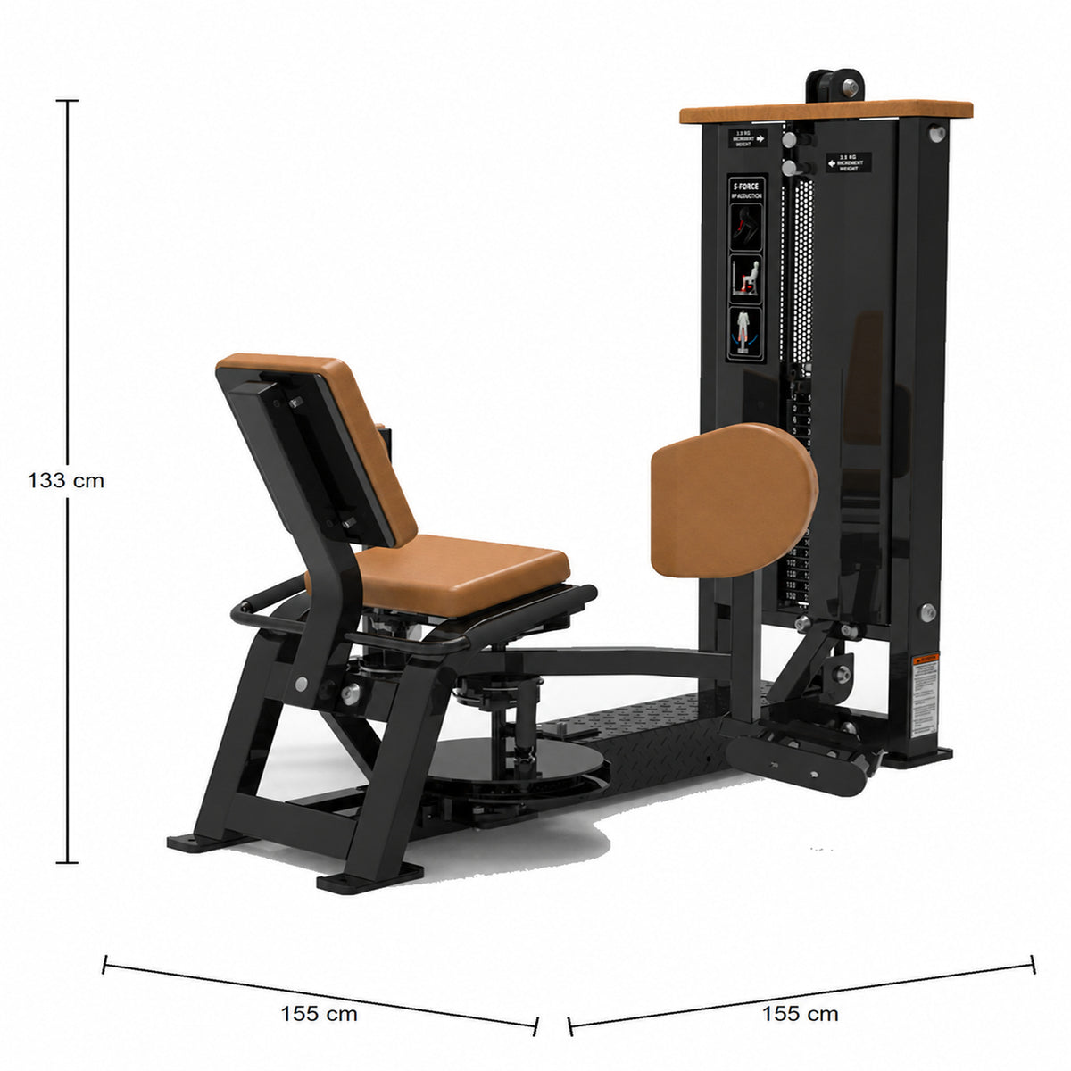 DHZ S-FORCE SM5022 Abductor – braune Polster – Abmessungen 155 × 155 × 133 cm