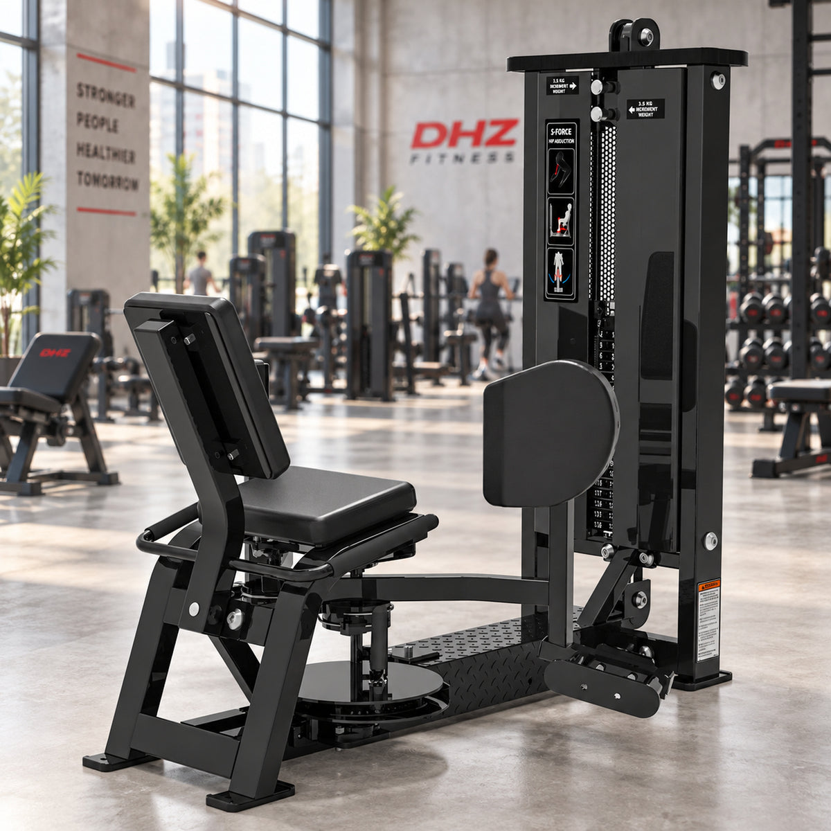 DHZ S-FORCE SM5022 Abductor – schwarze Polster – Studio-Lifestylebild