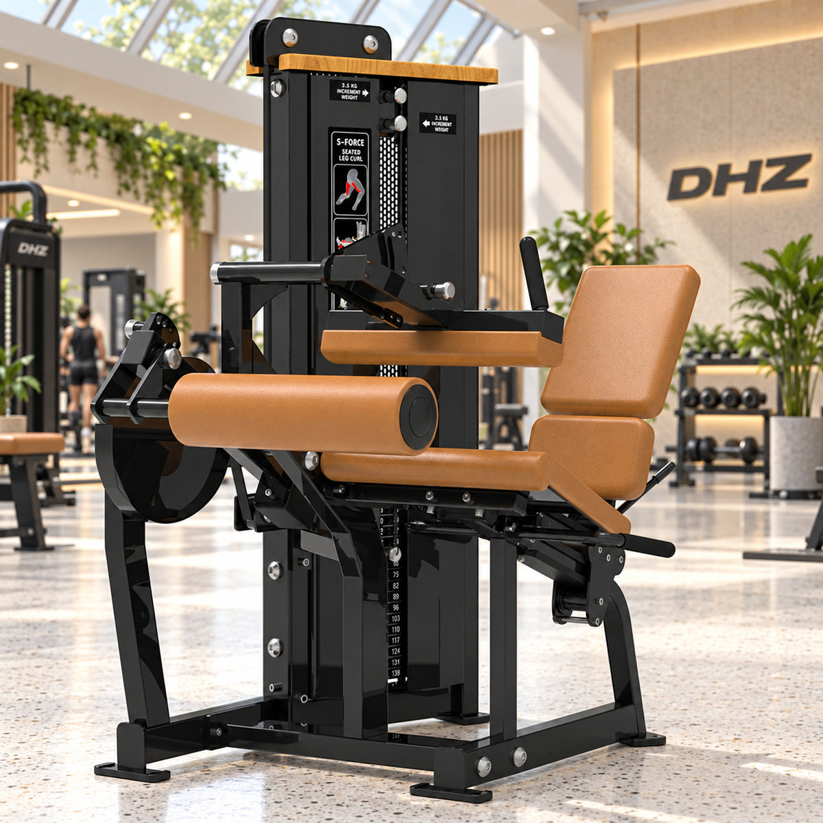 DHZ S-FORCE SM5023 Seated Leg Curl – braune Polster – Studio-Lifestylebild