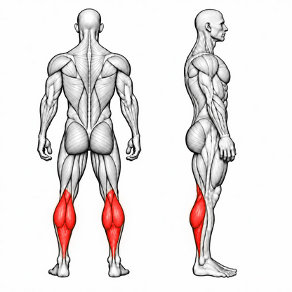 DHZ S-FORCE SM5010 Standing Calf – animierte Muskelgruppen: Gastrocnemius und Soleus primär