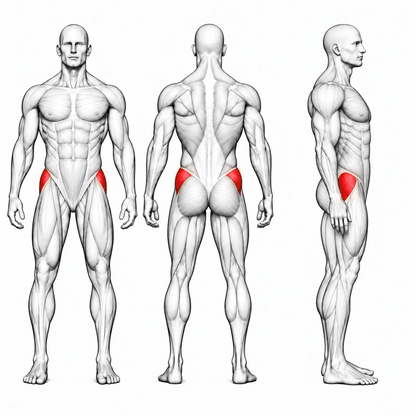 DHZ S-FORCE SM5022 Abductor – animierte Muskelgruppen: Gluteus medius, Gluteus minimus und Hüftabduktoren primär