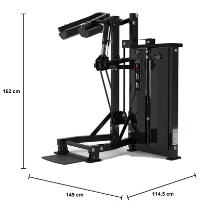 DHZ S-FORCE SM5010 Standing Calf – Gewichtsblock Stehende Wadenmaschine – Maßzeichnung mit Produktabmessungen 149 × 114,5 × 162 cm