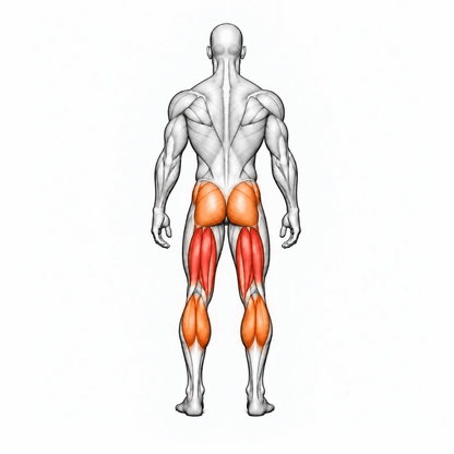 DHZ S-FORCE SM5023 Seated Leg Curl – animierte Muskelgruppen: Hamstrings, Gesäß und Waden