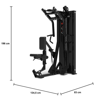 DHZ S-FORCE SM5034 Vertical Row – Gewichtsblock Vertikale Rudermaschine – Maßzeichnung mit Produktabmessungen 134,5 × 83 × 196 cm