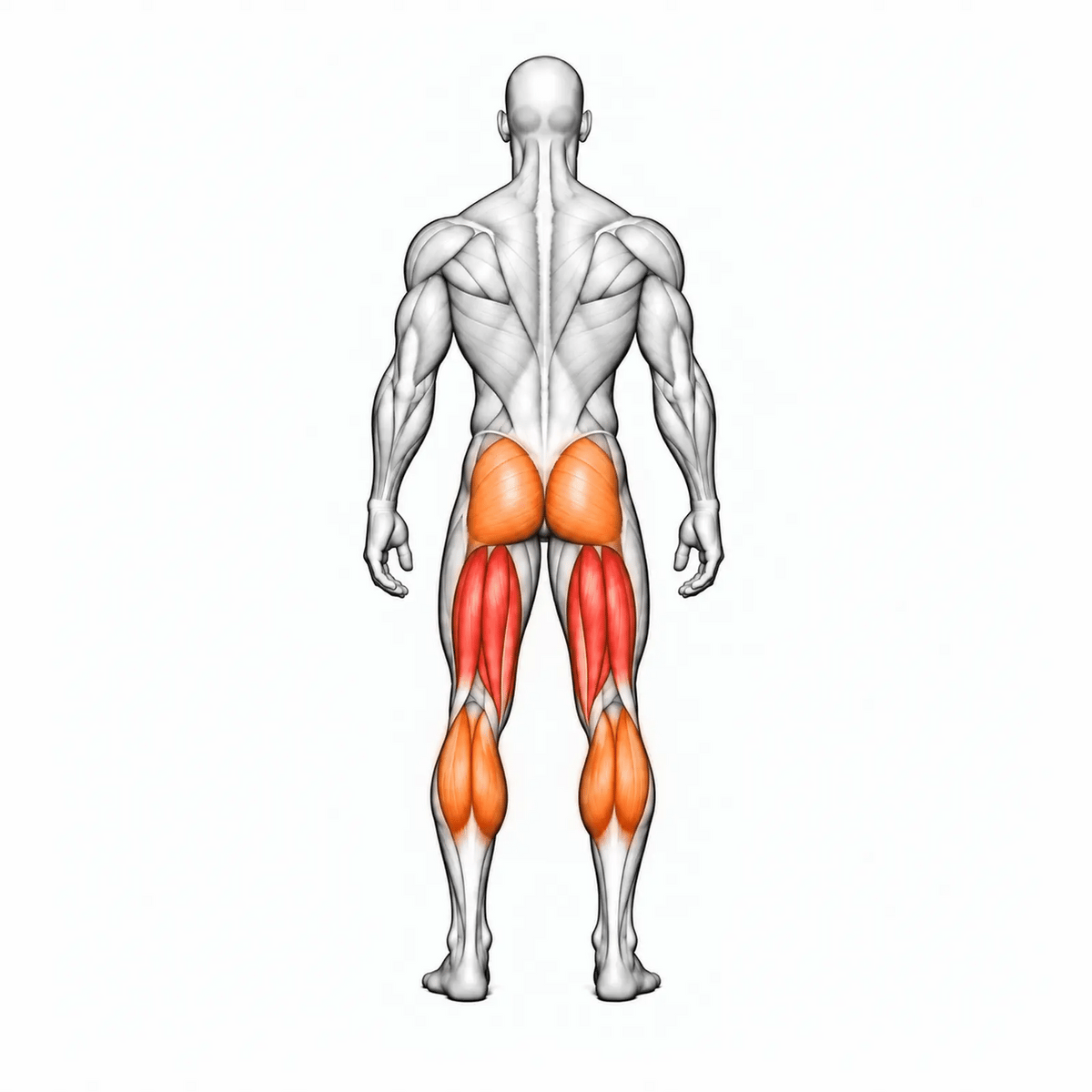 Animierte Muskelgruppen des DHZ U2001 Prone Leg Curl: Beinbeuger primär, Gesäß und Waden sekundär