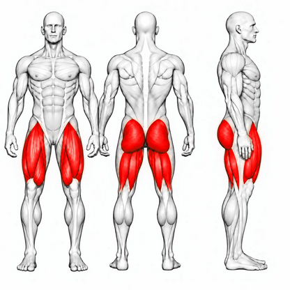 Animierte Muskelgruppen der DHZ U2003 Leg Press: Quadrizeps, Gesäß und Beinbeuger primär