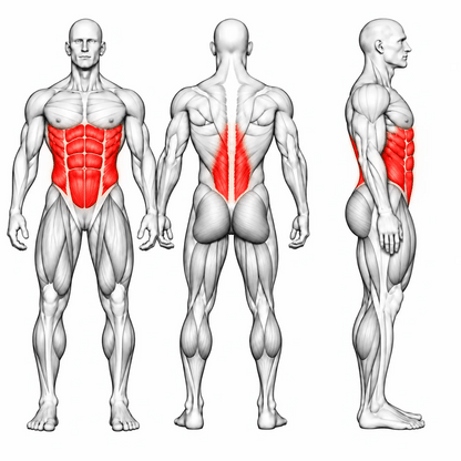 DHZ U2088 Abdominal & Back Extension – animierte Muskelgruppen: Bauchmuskulatur und Rückenstrecker primär