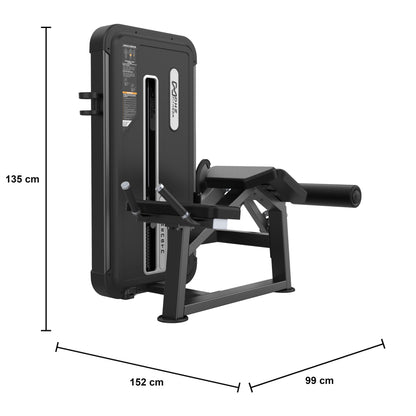 DHZ U3001A Prone Leg Curl – liegender Beinbeuger der EVOST II Kraft Serie – Maßzeichnung mit Produktabmessungen 152 × 99 × 135 cm