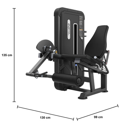 DHZ U3002A Leg Extension – geführter Beinstrecker der EVOST II Kraft Serie – Maßzeichnung mit Produktabmessungen 130 × 99 × 135 cm