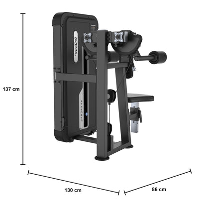 DHZ U3005A Lateral Raise – geführte Schultermaschine der EVOST II Kraft Serie – Maßzeichnung mit Produktabmessungen 130 × 86 × 137 cm