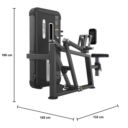 DHZ U3034A Vertical Row – geführte Ruderzugmaschine der EVOST II Kraft Serie – Maßzeichnung mit Produktabmessungen 155 × 132 × 160 cm