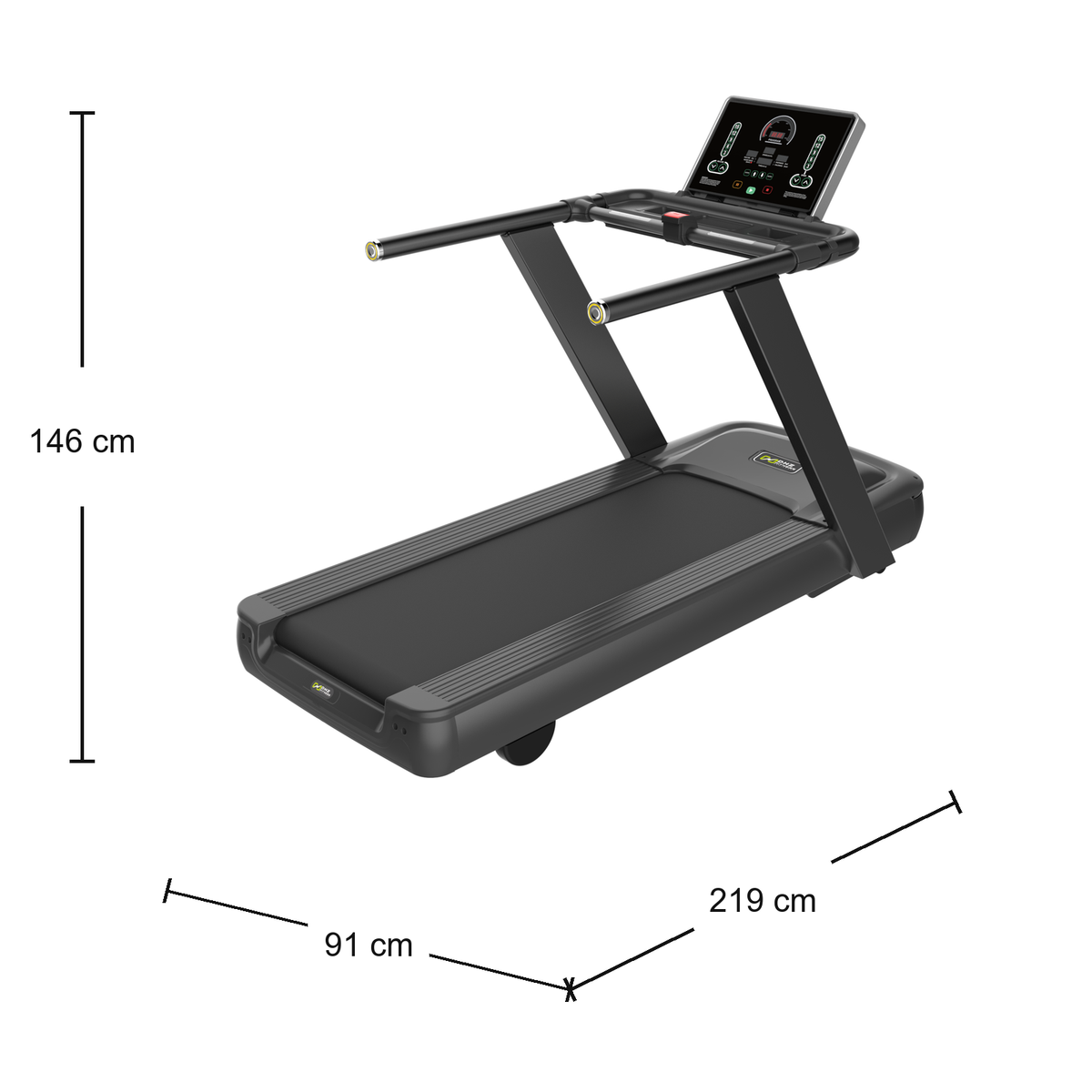 DHZ X8600 Profi Laufband – Abmessungen 219 × 91 × 146 cm