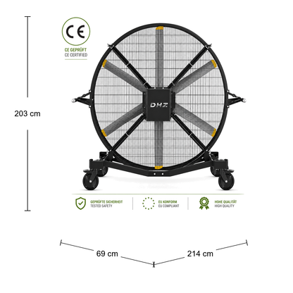 DHZ FS Serie FS300P Standing Fan - Professioneller Industrieventilator Abmessungen 214 × 69 × 203 cm