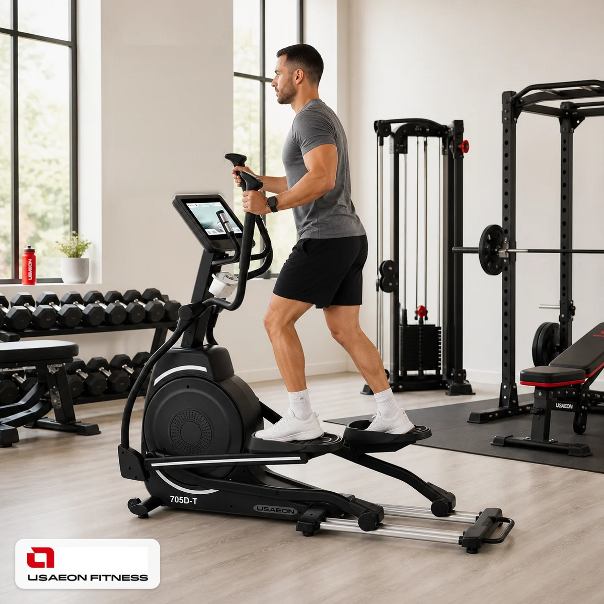 USAEON 705D-T Profi Crosstrainer Fitnessstudio – Geräteansicht im professionellen Fitnessstudio