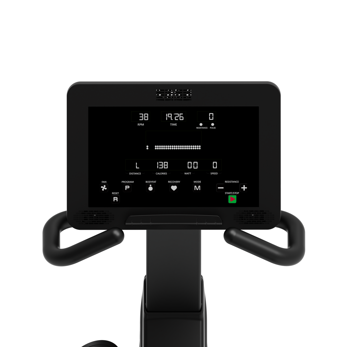 USAEON 705R Profi Liegeergometer Fitnessstudio – Detailansicht von Display und Trainingskonsole – Ansicht 1