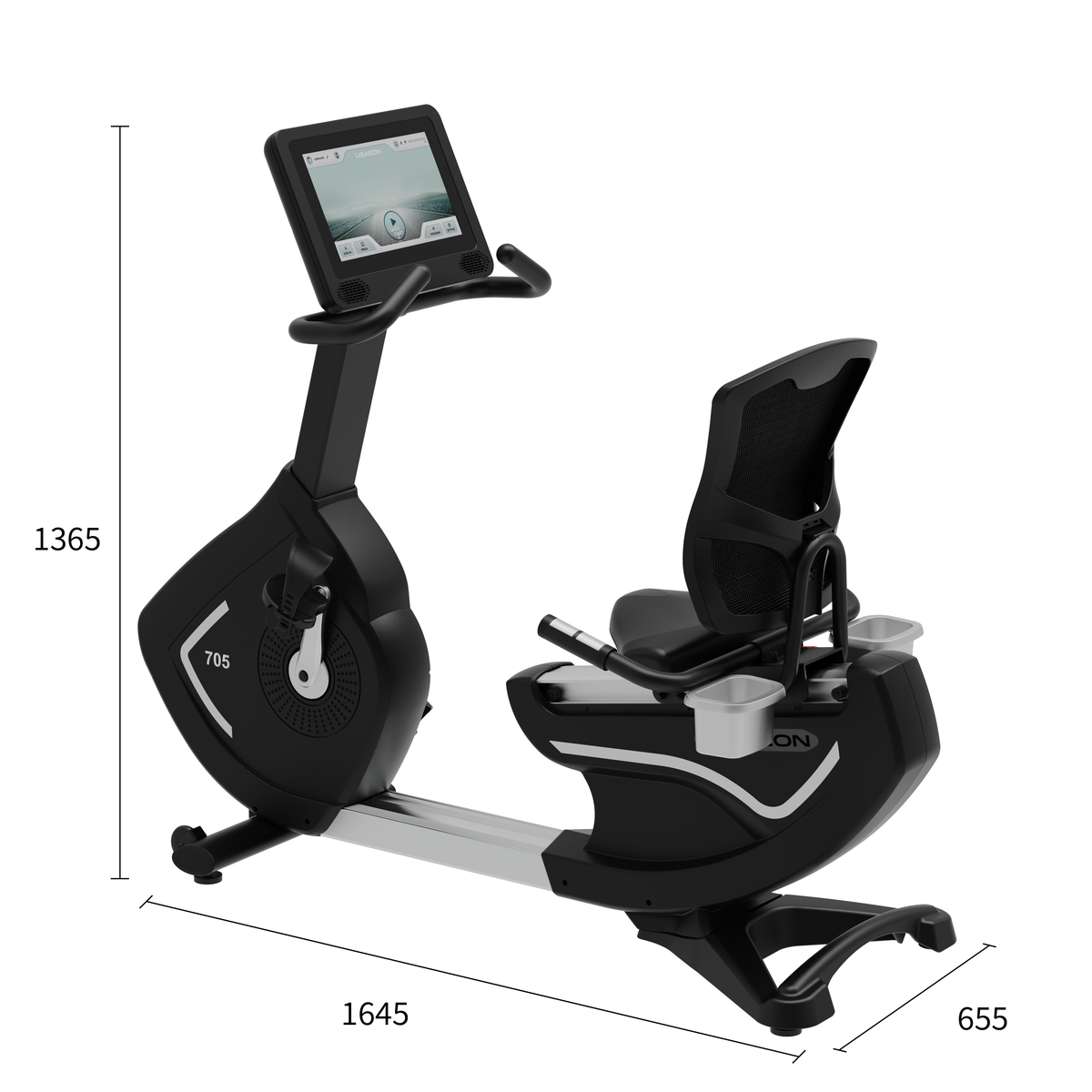 USAEON 705R-T Profi Liegeergometer für Fitnessstudio - Abmessungen