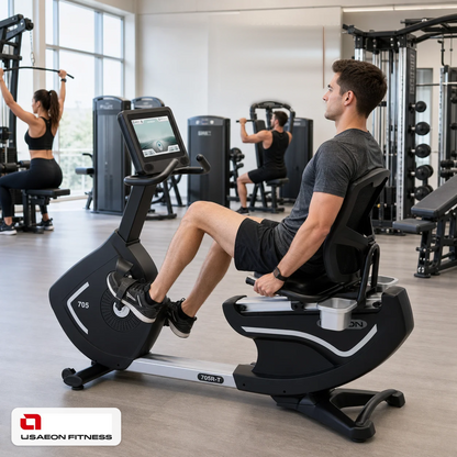 USAEON 705R-T Profi Liegeergometer Fitnessstudio – Geräteansicht im professionellen Fitnessstudio