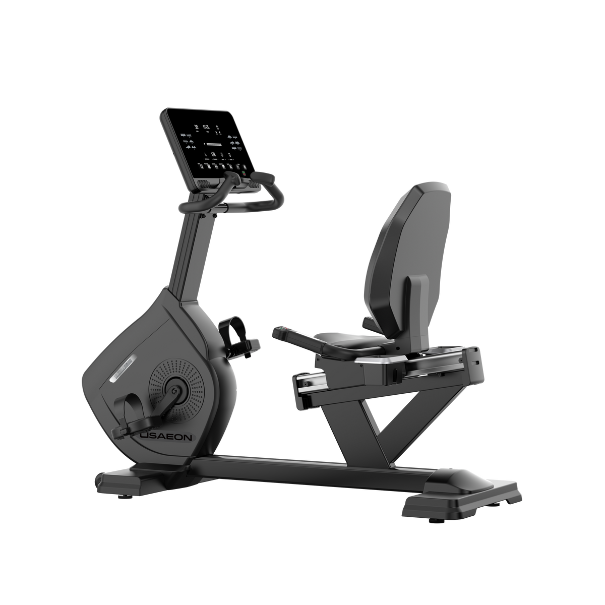 USAEON ULTIMAGLIDE 805R Premium Profi Liegeergometer für Fitnessstudio - Seitenansicht - LED-Display