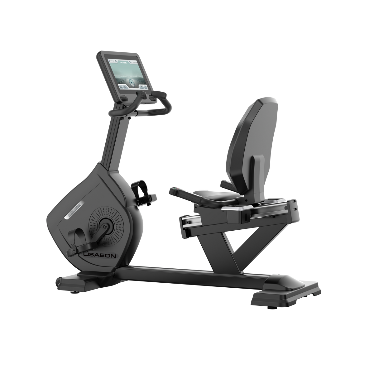USAEON ULTIMAGLIDE 805R-T Premium Profi Liegeergometer für Fitnessstudio - Seitenansicht - TFT-Display