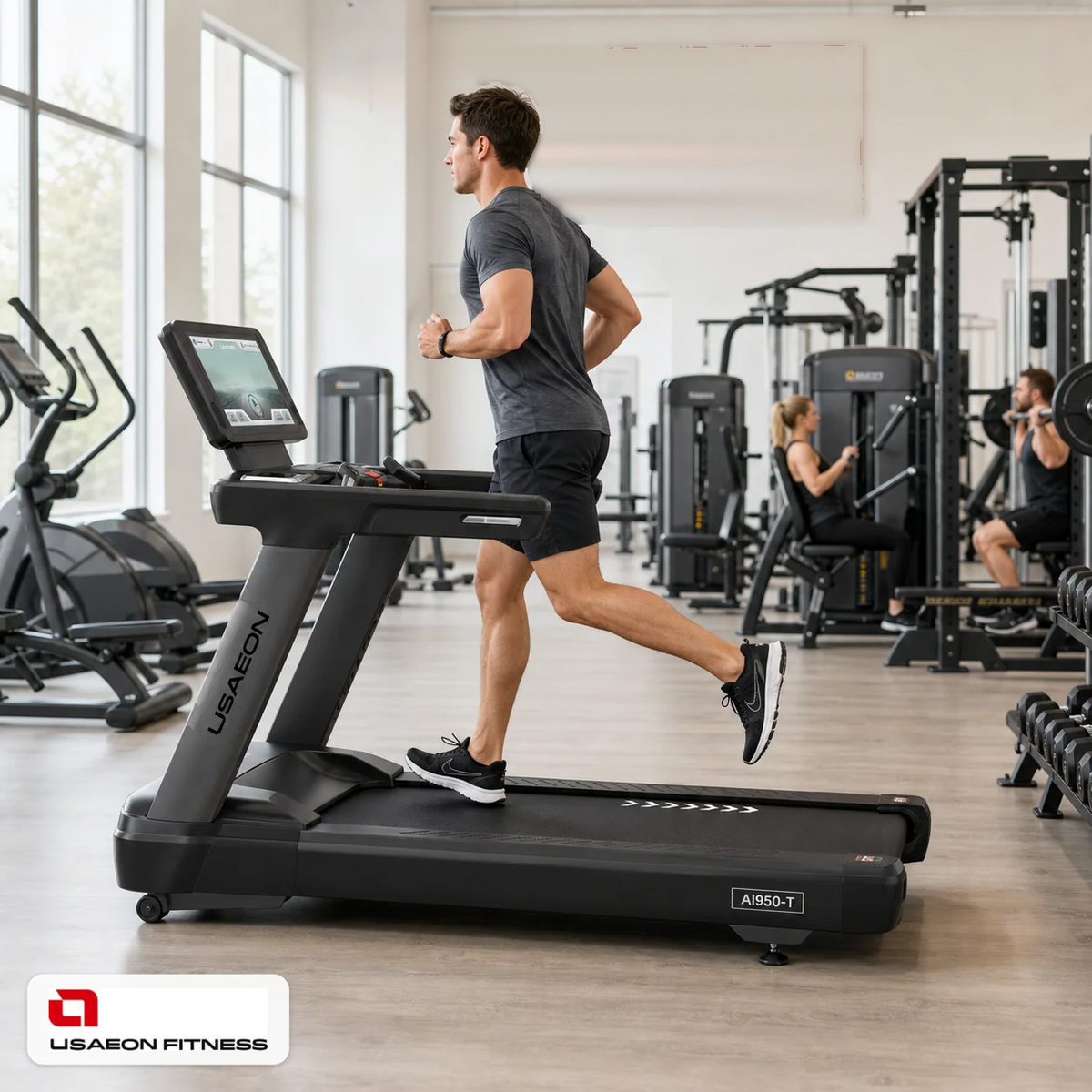 USAEON ULTIMAGLIDE AI950-T Profi Laufband – Geräteansicht im professionellen Fitnessstudio