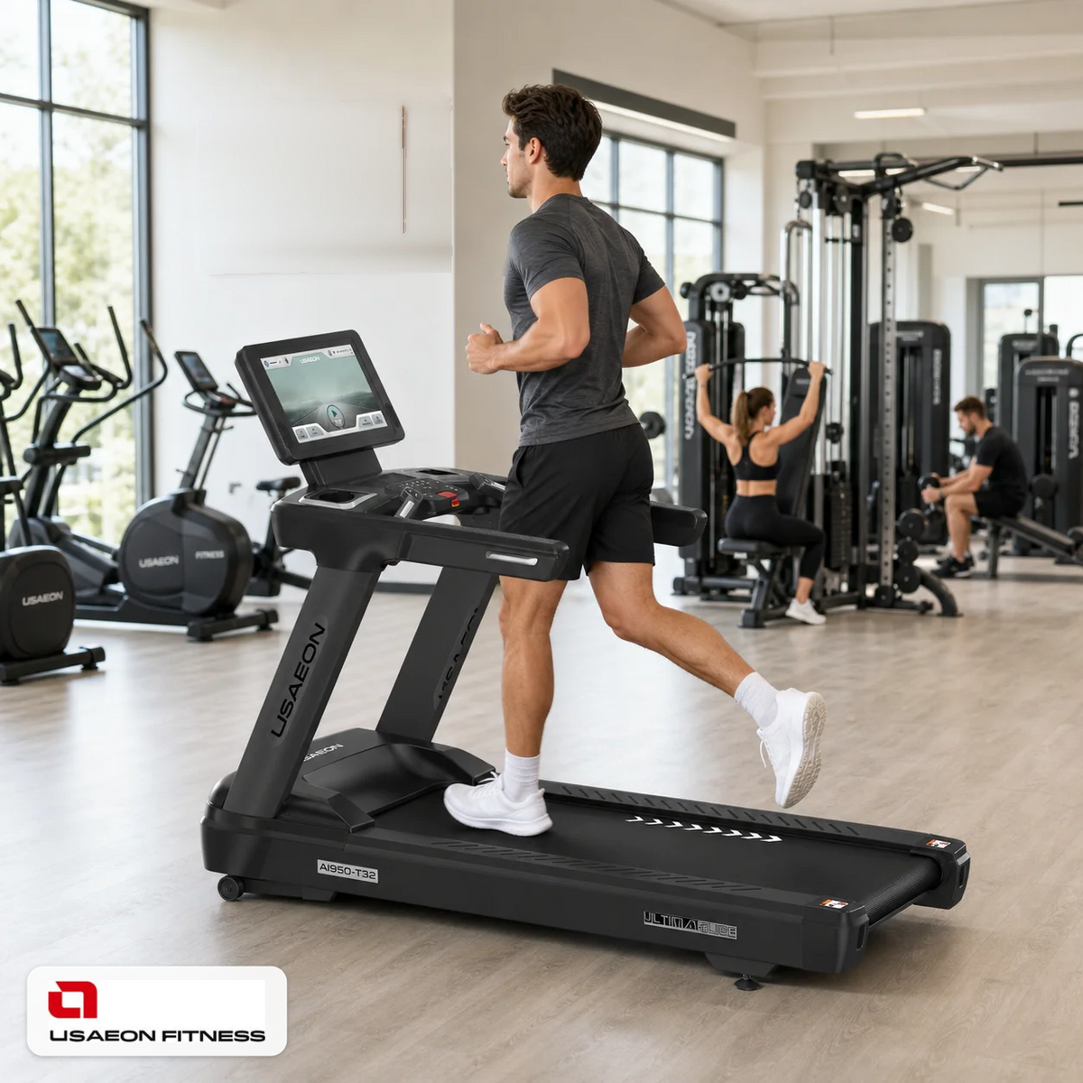 USAEON ULTIMAGLIDE AI950-T32 Profi Laufband – Geräteansicht im professionellen Fitnessstudio