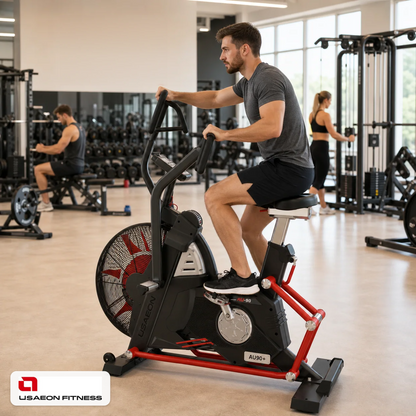 USAEON AU90+ Profi Air Bike fürs Fitnessstudio – Geräteansicht im professionellen Fitnessstudio