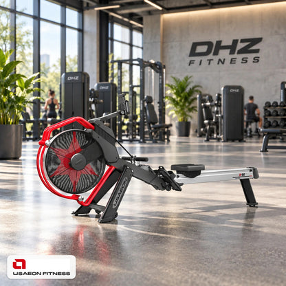 USAEON R90+ Profi Rudergerät im hellen DHZ Fitnessstudio
